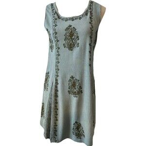 Encounter Womens Green Boho Embroidered Sun Dress Or Beach Coverup One Size